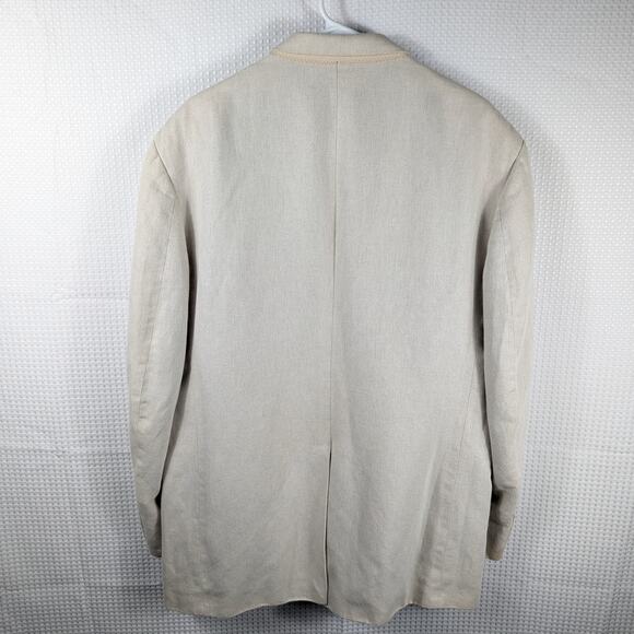 Lands End 44L Beige Linen Cotton Sport Coat Mens Made in USA 3 Button Blazer - Picture 2 of 9